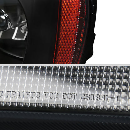 1999-2004 Jeep Grand Cherokee Factory Style Crystal Headlights w/ Amber Reflectors (Matte Black Housing/Clear Lens)