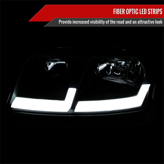 1999-2004 Jeep Grand Cherokee Factory Style Dual LED Bar Headlights (Matte Black Housing/Clear Lens)