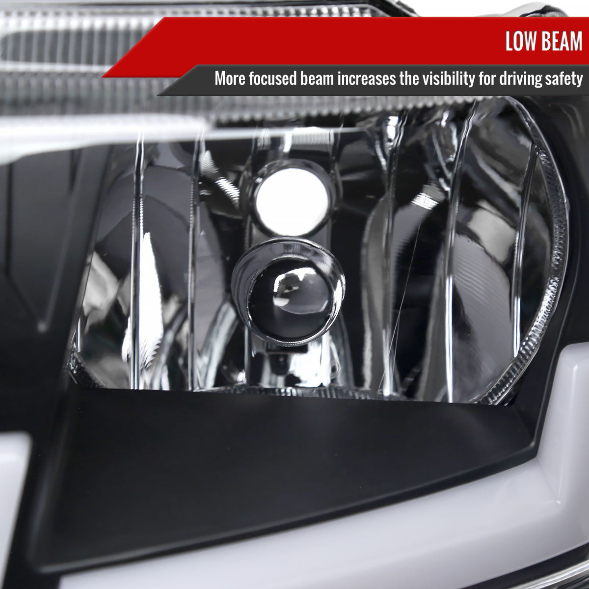 1999-2004 Jeep Grand Cherokee Factory Style Dual LED Bar Headlights (Matte Black Housing/Clear Lens)