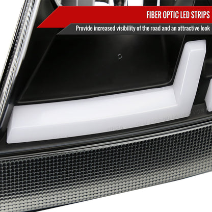 1999-2004 Jeep Grand Cherokee Factory Style Dual LED Bar Headlights (Matte Black Housing/Clear Lens)