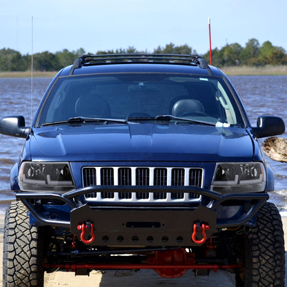 1999-2004 Jeep Grand Cherokee Factory Style Dual LED Bar Headlights (Matte Black Housing/Clear Lens)