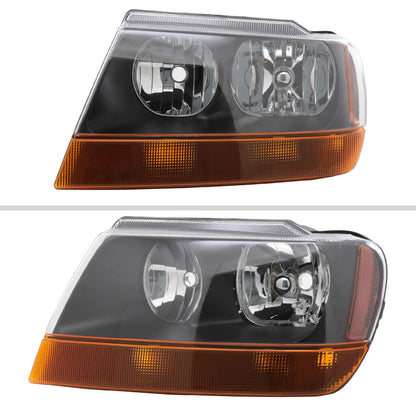 1999-2004 Jeep Grand Cherokee Factory Style Crystal Headlights (Matte Black Housing/Clear Lens)