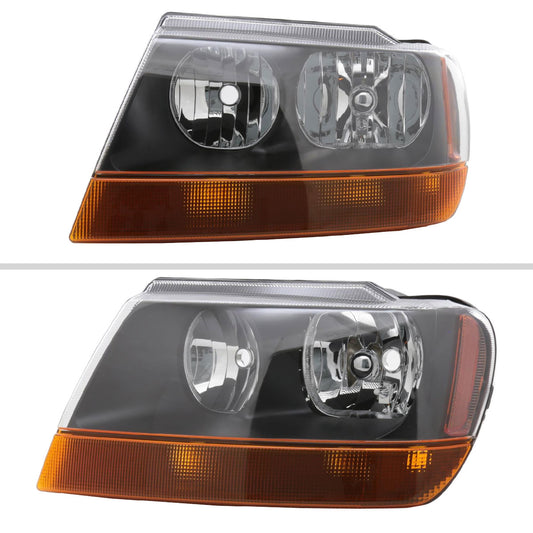 1999-2004 Jeep Grand Cherokee Factory Style Crystal Headlights (Matte Black Housing/Clear Lens)