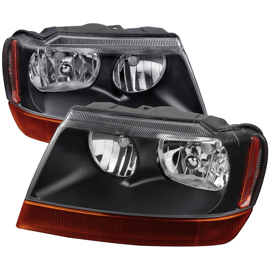 1999-2004 Jeep Grand Cherokee Factory Style Crystal Headlights (Matte Black Housing/Clear Lens)
