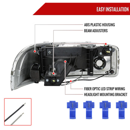 1999-2006 GMC Sierra/ 2000-2006 Yukon/Yukon XL LED Tube Factory Style Headlights (Chrome Housing/Clear Lens)