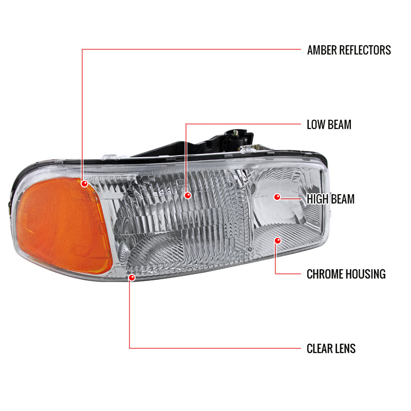 1999-2006 GMC Sierra/Yukon/Yukon XL Clear Lens Crystal Headlight w/ Amber Reflector - Passenger Side Only