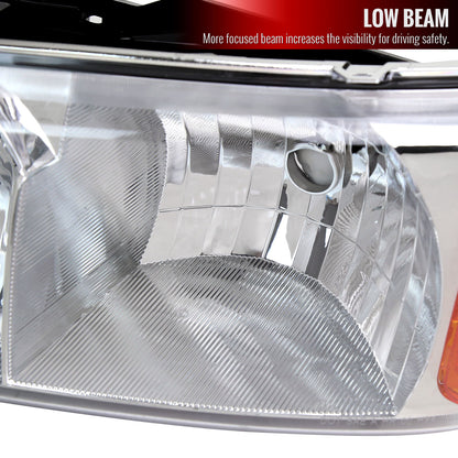 1999-2006 GMC Sierra/2007 Sierra Classic/2000-2006 Yukon/XL Factory Style Headlights with Amber Reflector (Chrome Housing/Clear Lens)