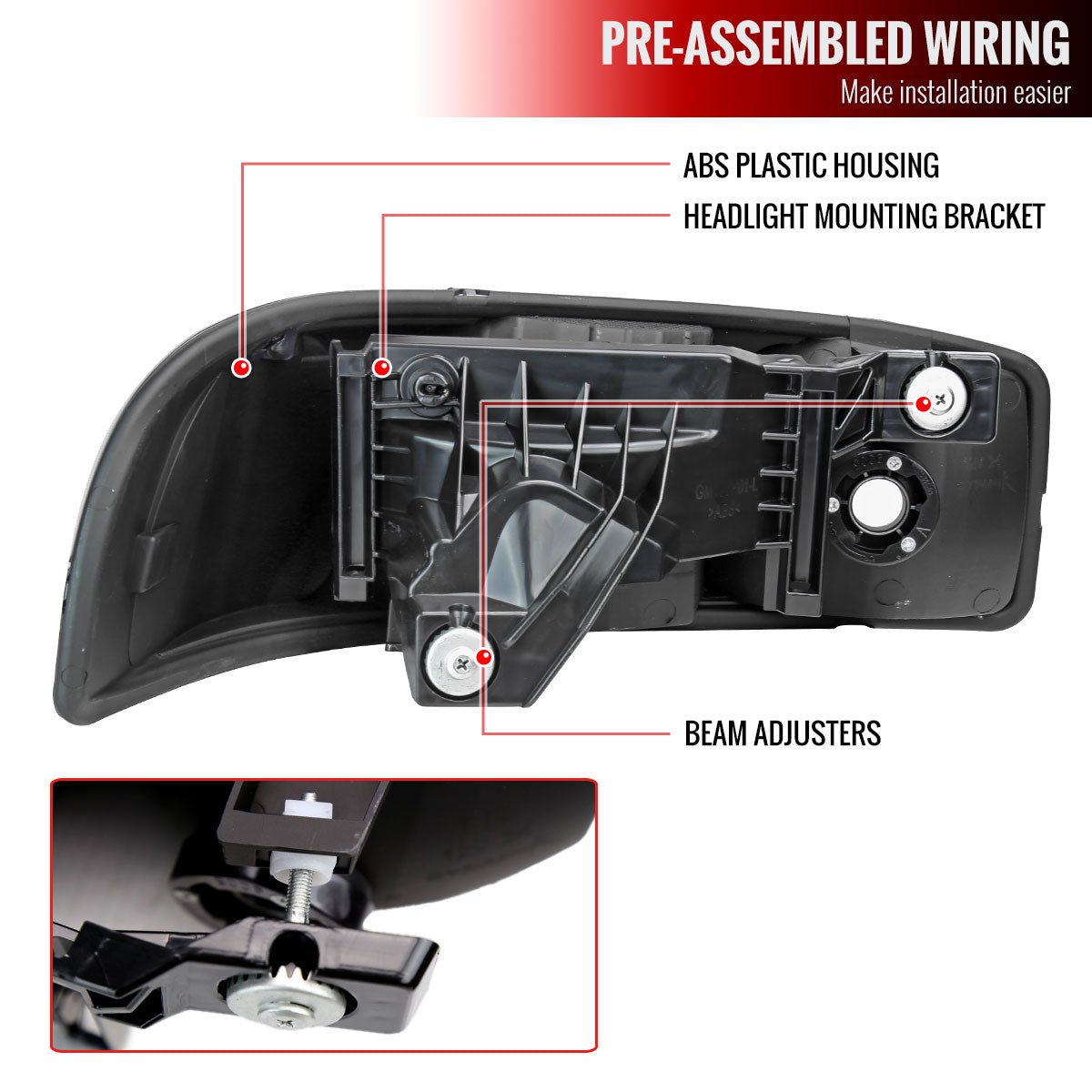 1999-2006 GMC Sierra/2007 Sierra Classic/2000-2006 Yukon/XL Factory Style Headlights with Amber Reflector (Matte Black Housing/Clear Lens)