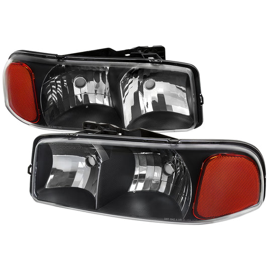 1999-2006 GMC Sierra/2007 Sierra Classic/2000-2006 Yukon/XL Factory Style Headlights with Amber Reflector (Matte Black Housing/Clear Lens)