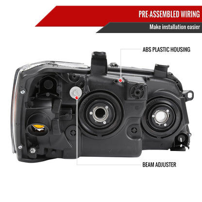 2004-2007 Toyota Highlander Factory Style Headlights (Matte Black Housing/Clear Lens)