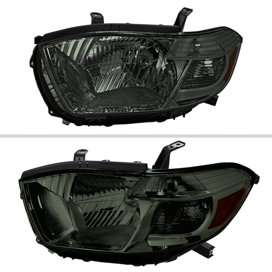 2008-2010 Toyota Highlander Factory Halogen Replacement Headlights (Chrome Housing/Smoked Lens)