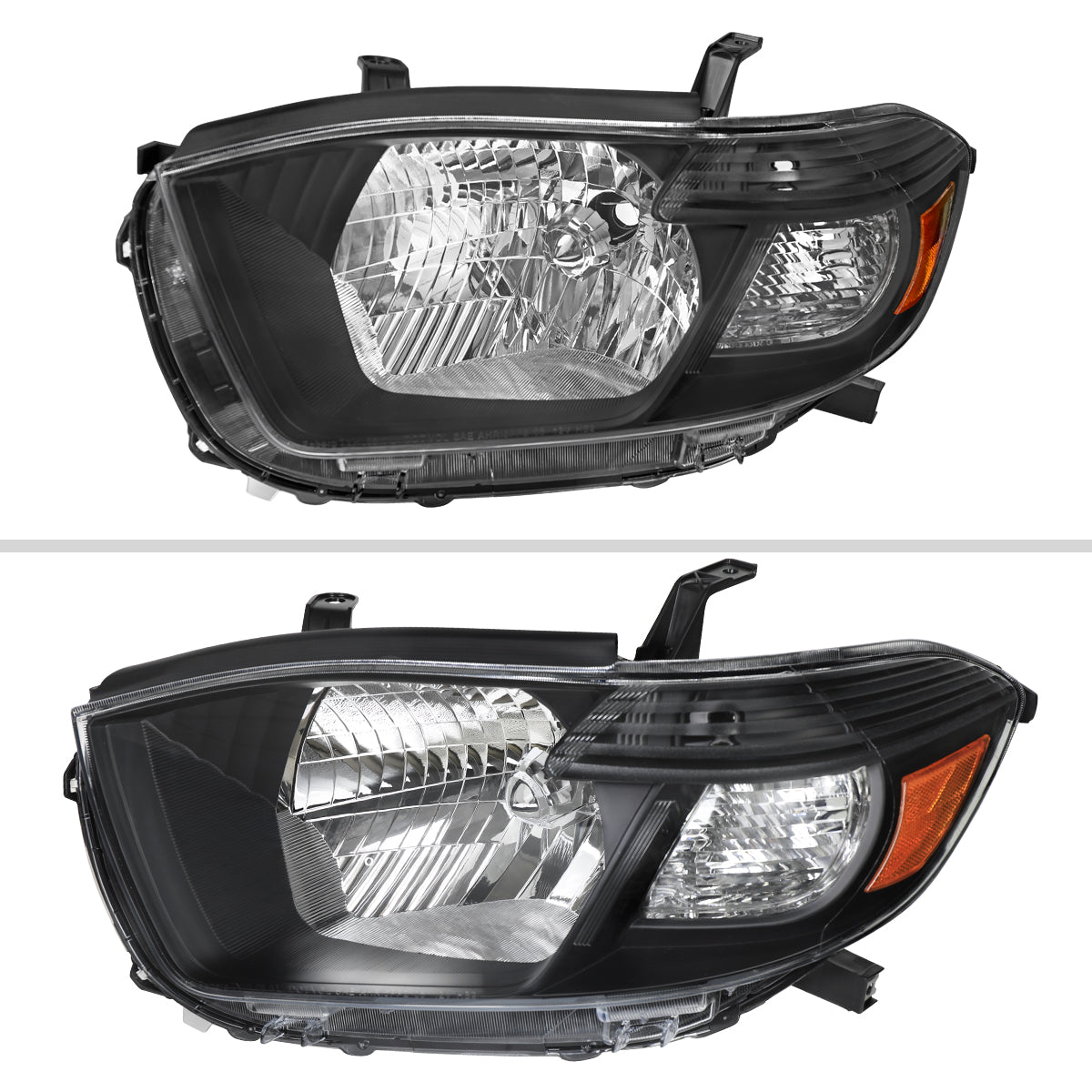 2008-2010 Toyota Highlander Factory Halogen Replacement Headlights (Matte Black Housing/Clear Lens)