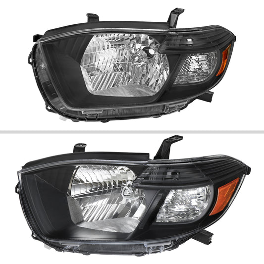 2008-2010 Toyota Highlander Factory Halogen Replacement Headlights (Matte Black Housing/Clear Lens)