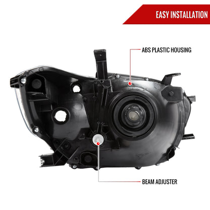 2008-2010 Toyota Highlander Factory Halogen Replacement Headlights (Matte Black Housing/Clear Lens)
