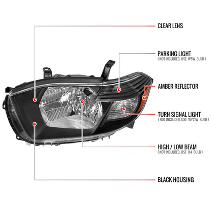 2008-2010 Toyota Highlander Factory Halogen Replacement Headlights (Matte Black Housing/Clear Lens)