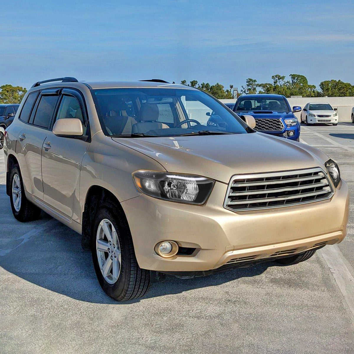 2008-2010 Toyota Highlander Factory Halogen Replacement Headlights (Matte Black Housing/Clear Lens)