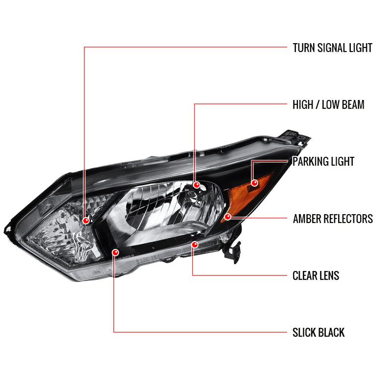 2016-2018 Honda HR-V Crystal Headlights w/ Amber Reflectors (Glossy Black Housing/Clear Lens)
