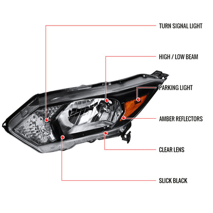 2016-2018 Honda HR-V Crystal Headlights w/ Amber Reflectors (Glossy Black Housing/Clear Lens)