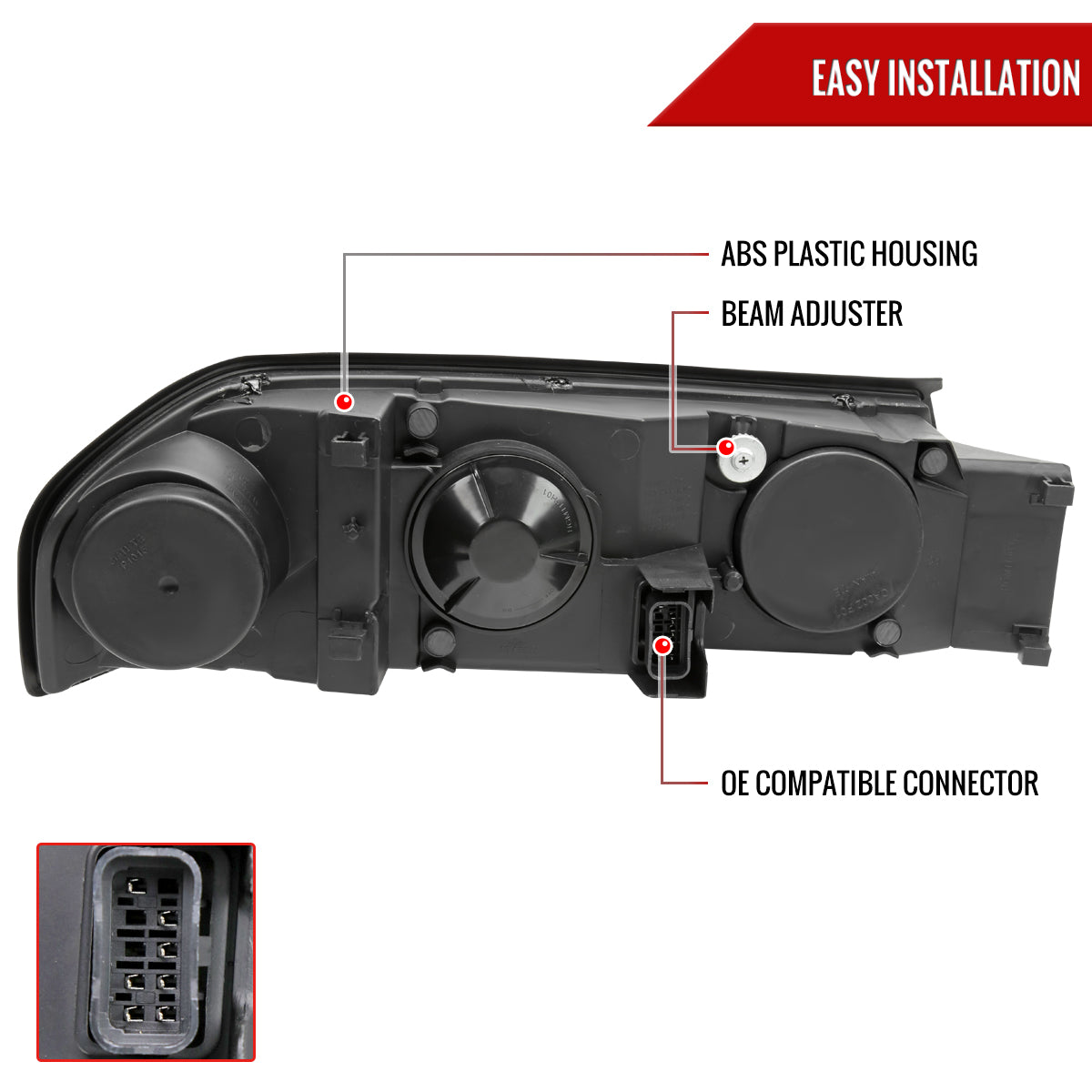 2000-2005 Chevrolet Impala LED Bar Factory Style Headlights  (Chrome Housing/Clear Lens)