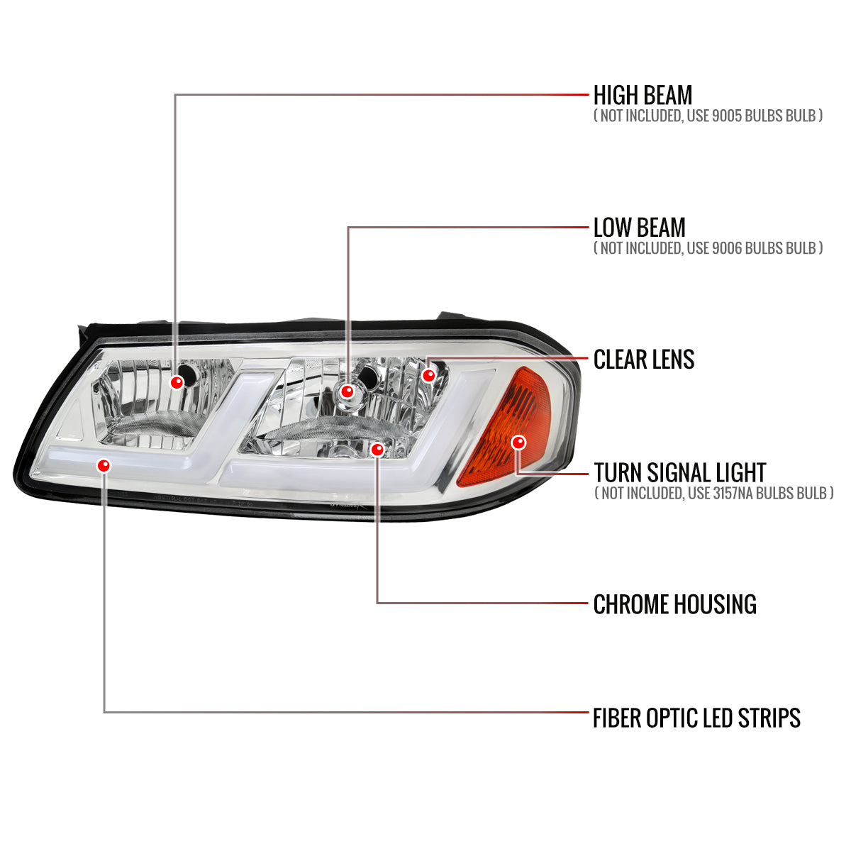 2000-2005 Chevrolet Impala LED Bar Factory Style Headlights  (Chrome Housing/Clear Lens)
