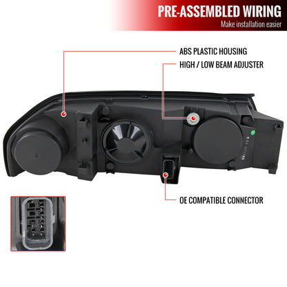 2000-2005 Chevrolet Impala Crystal Headlights w/ SMD LED Light Strip (Matte Black Housing/Clear Lens)