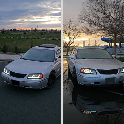 2000-2005 Chevrolet Impala LED Bar Factory Style Headlights  (Matte Black Housing/Smoked Lens)