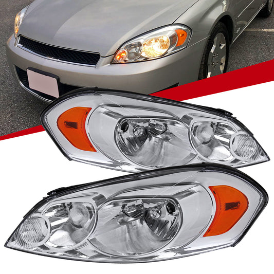 2006-2013 Chevrolet Impala / 2014-2016 Impala Limited / 2006-2007 Monte Carlo Factory Style Crystal Headlights w/ Amber Reflectors (Chrome Housing/Clear Lens)