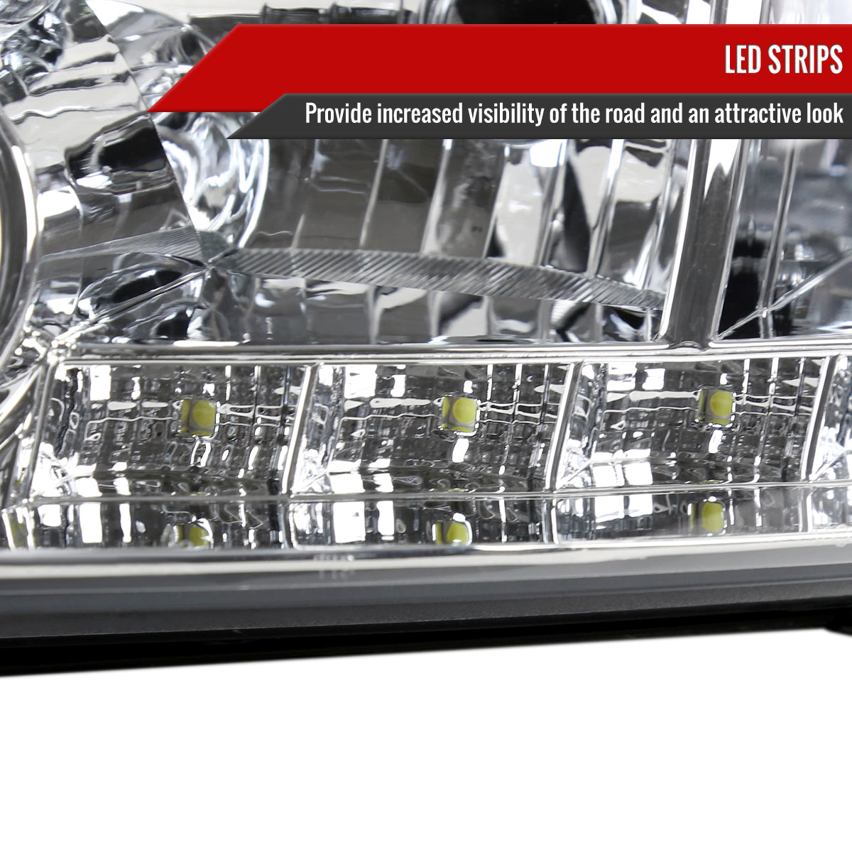 2006-2013 Chevrolet Impala / 2014-2015 Impala Limited / 2006-2007 Monte Carlo Factory Style Crystal Headlights w/ SMD LED Light Strip (Chrome Housing/Clear Lens)