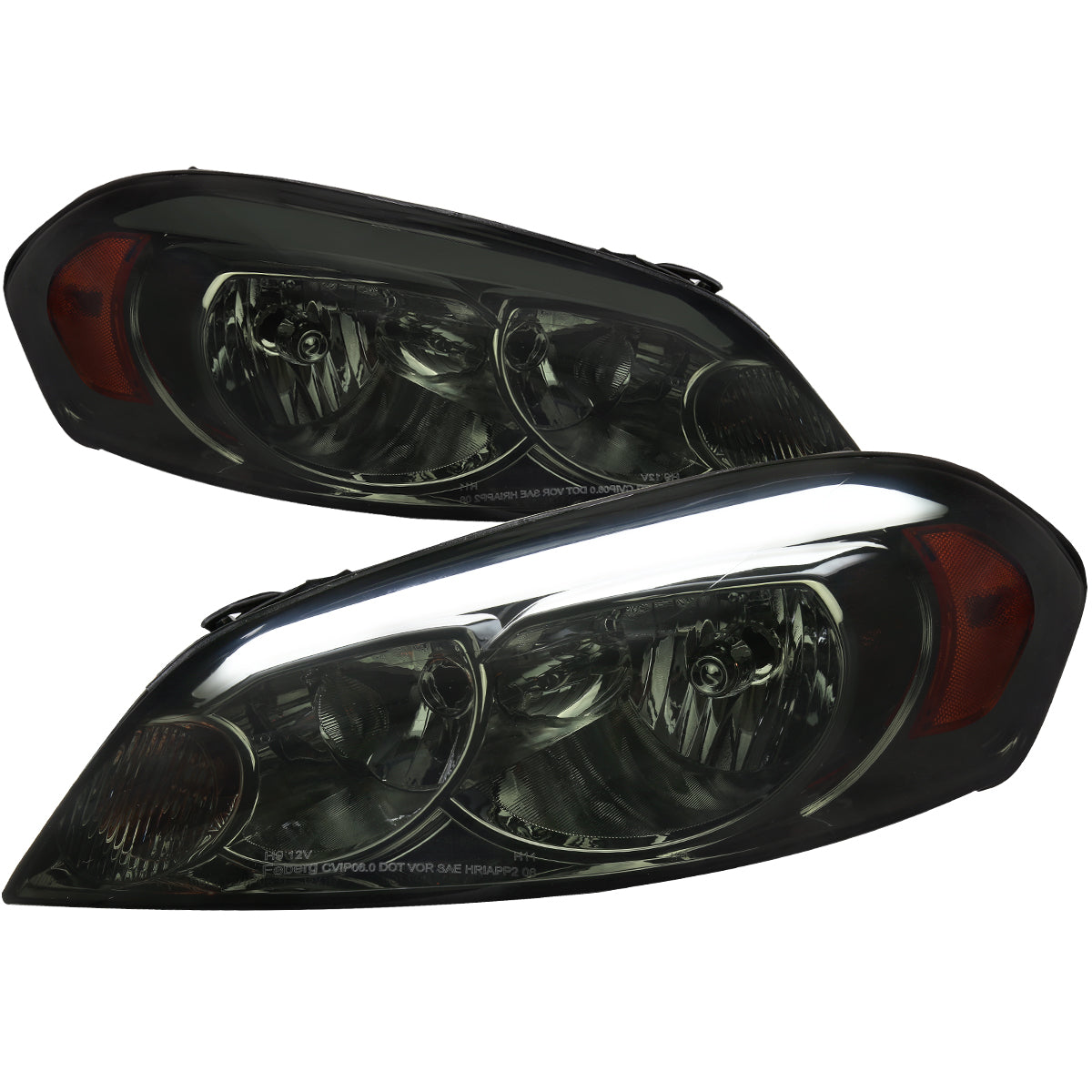 2006-2013 Chevrolet Impala/2006-2007 Monte Carlo/2014-2016 Impala Limited Factory Style Headlights w/ LED Strip (Chrome Housing/Smoked Lens)