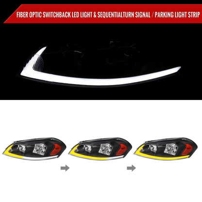 2006-2013 Chevrolet Impala/2014-2016 Impala Limited/2006-2007 Monte Carlo Switchback Sequential Signal LED Bar Factory Style Headlights (Matte Black Housing/Clear Lens)