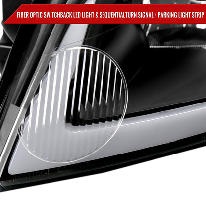 2006-2013 Chevrolet Impala/2014-2016 Impala Limited/2006-2007 Monte Carlo Switchback Sequential Signal LED Bar Factory Style Headlights (Matte Black Housing/Clear Lens)