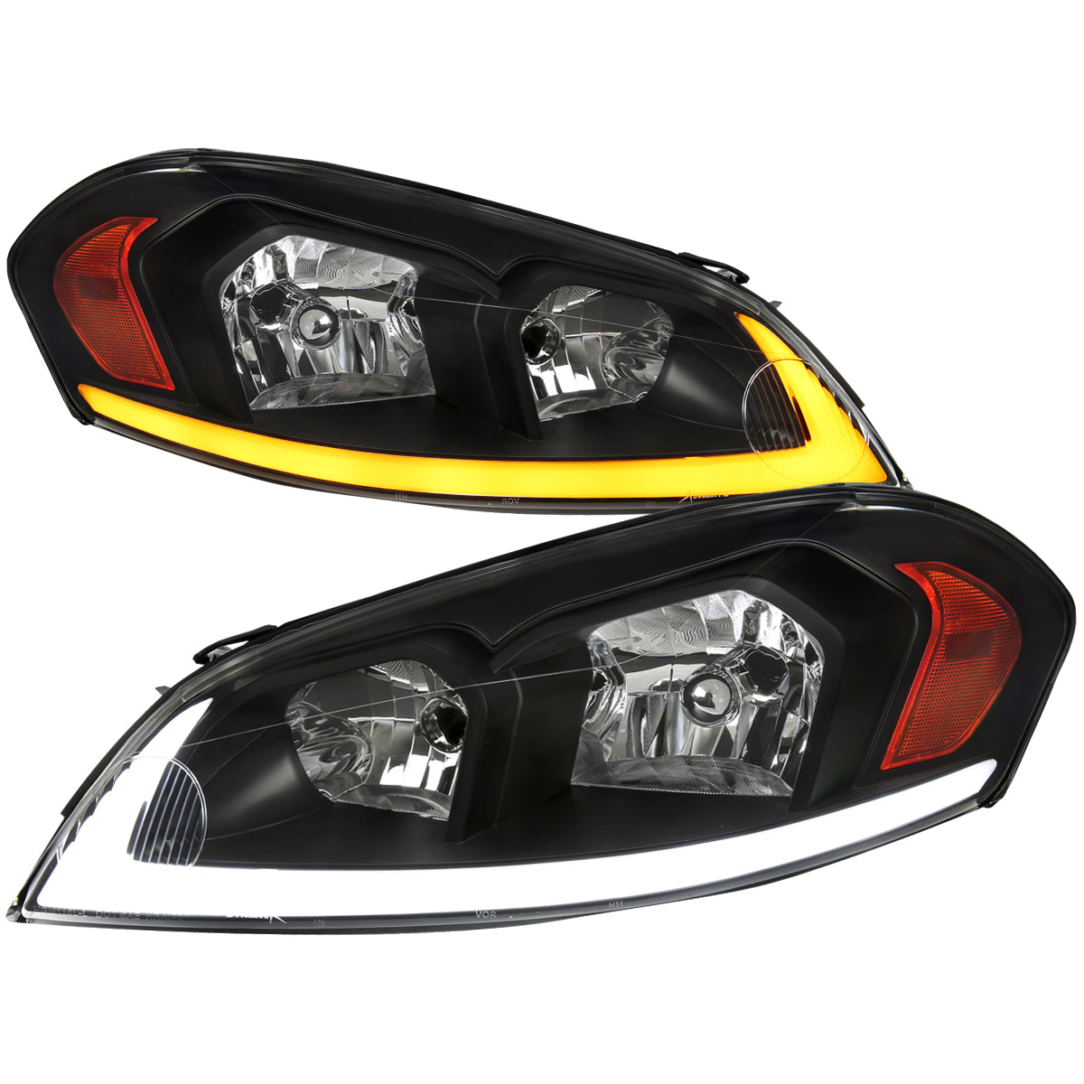 2006-2013 Chevrolet Impala/2014-2016 Impala Limited/2006-2007 Monte Carlo Switchback Sequential Signal LED Bar Factory Style Headlights (Matte Black Housing/Clear Lens)