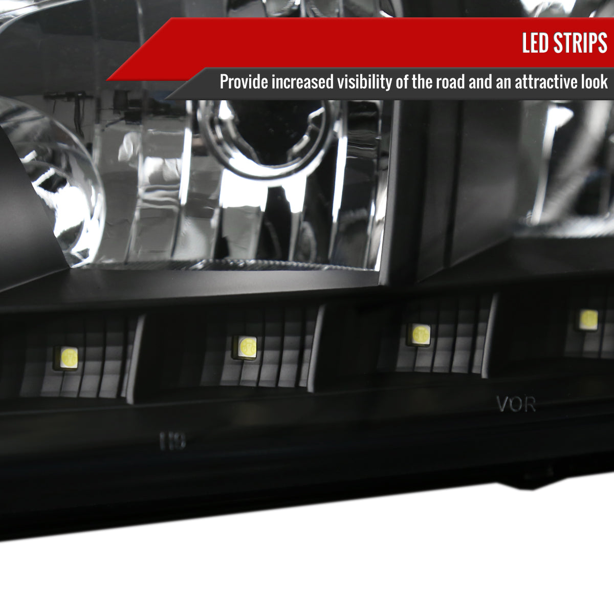 2006-2013 Chevrolet Impala / 2014-2015 Impala Limited / 2006-2007 Monte Carlo Factory Style Crystal Headlights w/ SMD LED Light Strip (Matte Black Housing/Clear Lens)