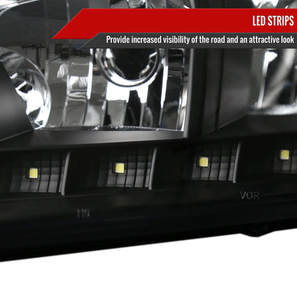 2006-2013 Chevrolet Impala / 2014-2015 Impala Limited / 2006-2007 Monte Carlo Factory Style Crystal Headlights w/ SMD LED Light Strip (Matte Black Housing/Clear Lens)