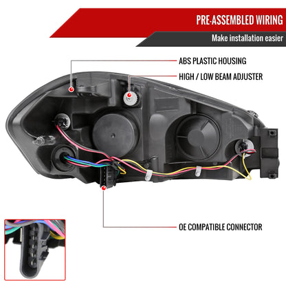 2006-2013 Chevrolet Impala / 2014-2015 Impala Limited / 2006-2007 Monte Carlo Factory Style Crystal Headlights w/ SMD LED Light Strip (Matte Black Housing/Clear Lens)