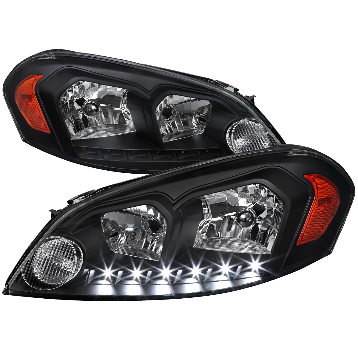 2006-2013 Chevrolet Impala / 2014-2015 Impala Limited / 2006-2007 Monte Carlo Factory Style Crystal Headlights w/ SMD LED Light Strip (Matte Black Housing/Clear Lens)