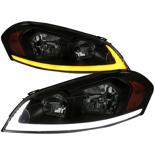 2006-2013 Chevrolet Impala/2014-2016 Impala Limited/2006-2007 Monte Carlo Switchback Sequential Signal LED Bar Factory Style Headlights (Matte Black Housing/Smoked Lens)