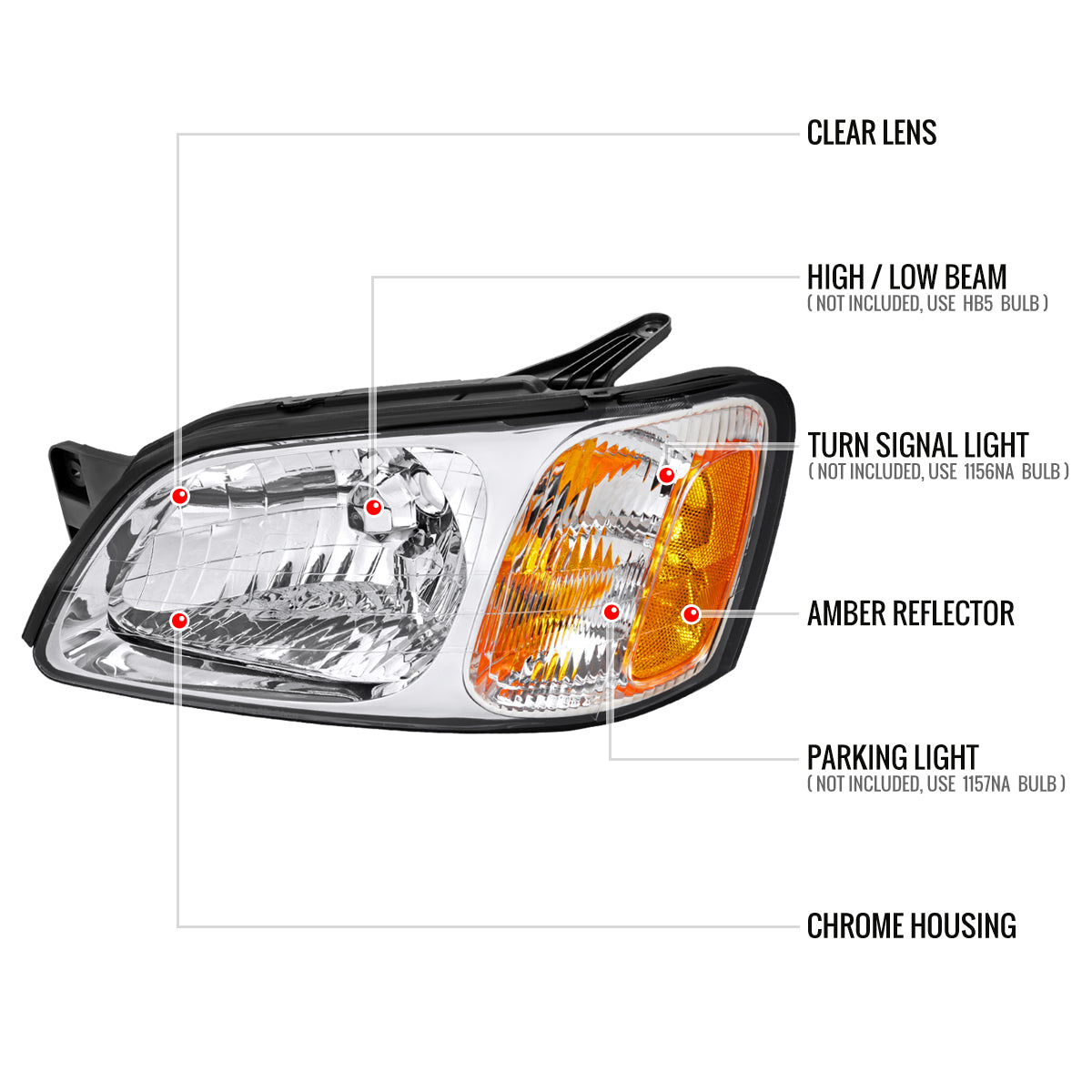 2000-2004 Subaru Legacy Brighton/2003-2006 Baja Sport Factory Style Headlights (Chrome Housing/Clear Lens)
