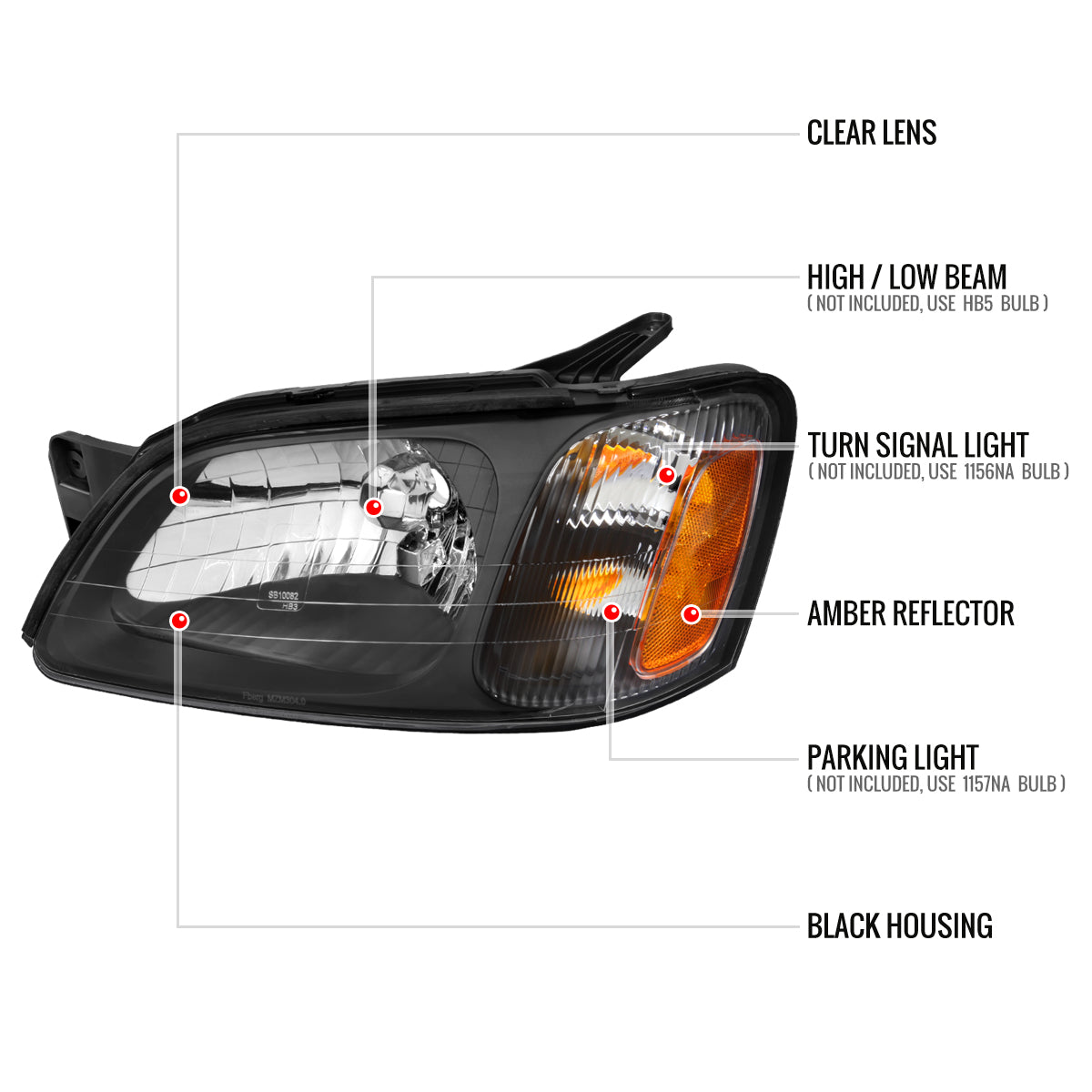 2000-2004 Subaru Legacy Brighton/2003-2006 Baja Sport Factory Style Headlights (Matte Black Housing/Clear Lens)