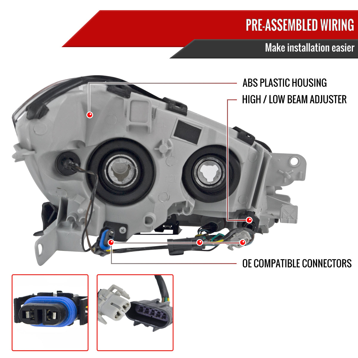2008-2012 Chevrolet Malibu LS/LT/LTZ/Hybrid Crystal Headlights w/ Amber Reflectors (Matte Black Housing/Clear Lens)