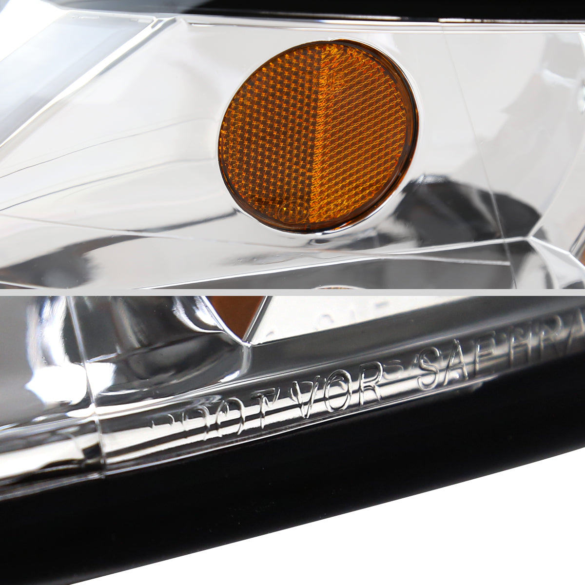 1999-2004 Ford Mustang LED Bar Factory Style Headlights with Amber Reflector (Chrome Housing/Clear Lens)
