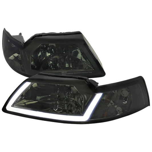 1999-2004 Ford Mustang LED Bar Factory Style Headlights with Amber Reflector (Chrome Housing/Smoked Lens)