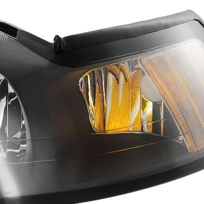 1999-2004 Ford Mustang Factory Style Headlights w/ Amber Reflectors(Matte Black Housing/Clear Lens)