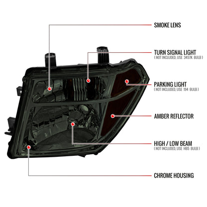 2005-2008 Nissan Frontier/2005-2006 Pathfinder Factory Style Headlights (Chrome Housing/Smoked Lens)