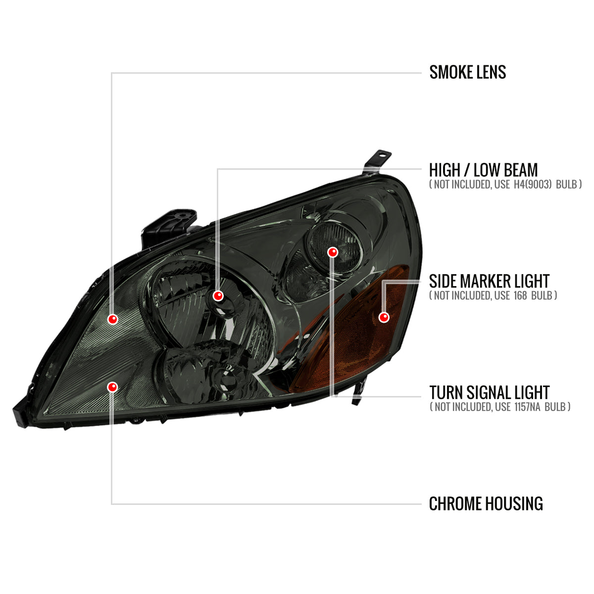 2003-2005 Honda Pilot Factory Style Headlight (Chrome Housing/Smoked Lens)