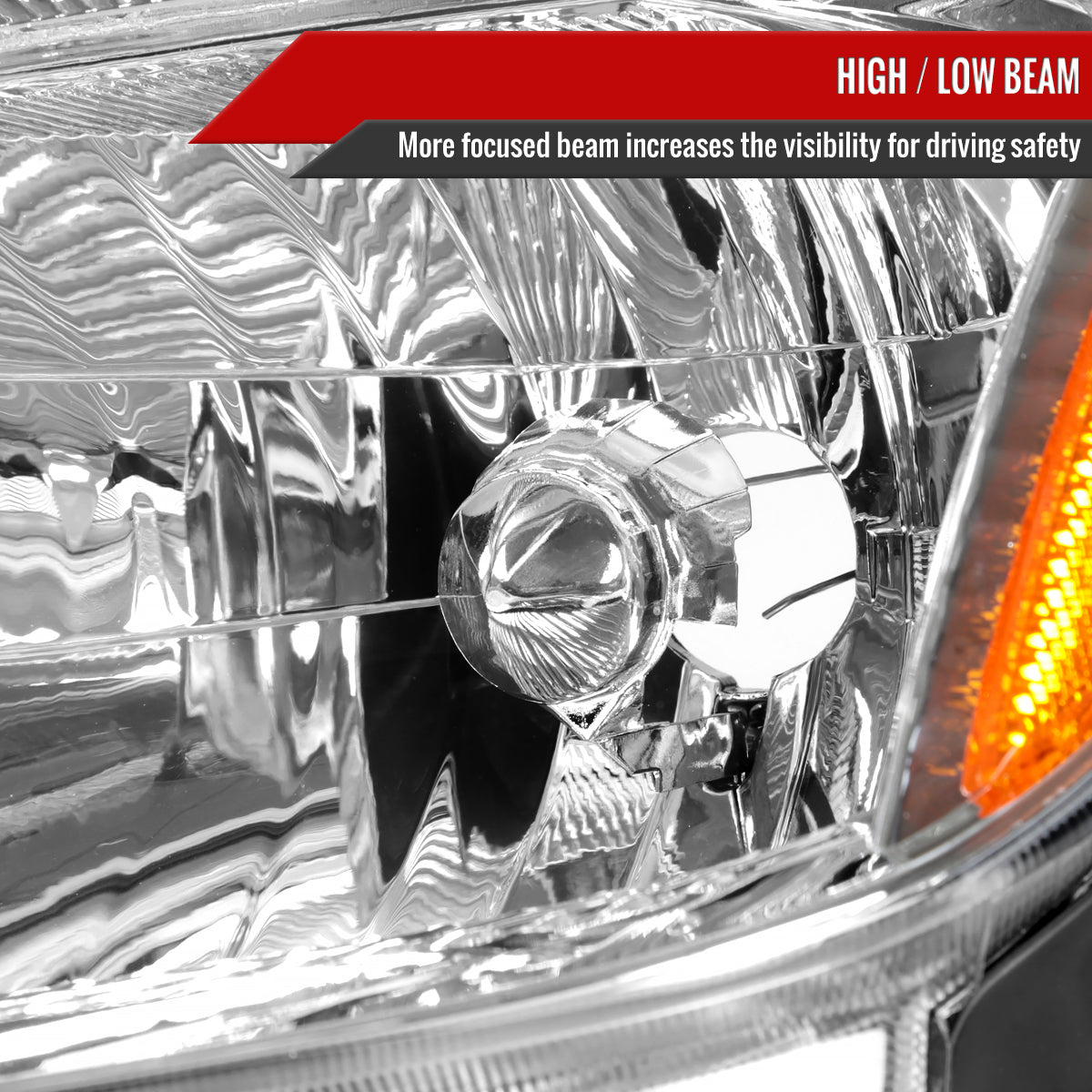 2006-2009 Toyota Prius Factory Style Headlights with Amber Reflector (Chrome Housing/Clear Lens)