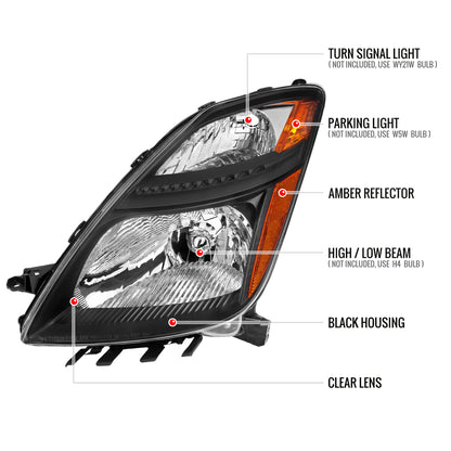 2006-2009 Toyota Prius Factory Style Headlights with Amber Reflector (Matte Black Housing/Clear Lens)