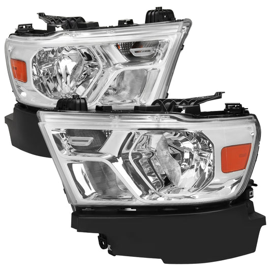 2019-2024 Dodge RAM 1500 Factory Style Headlights with Amber Reflectors (Chrome Housing/Clear Lens)