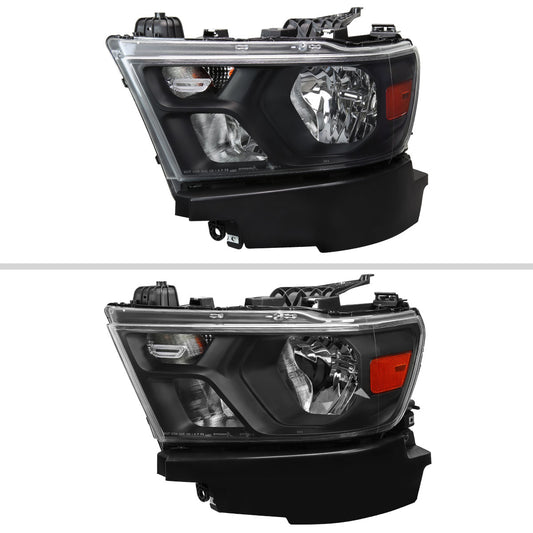 2019-2024 Dodge RAM 1500 Factory Style Headlights with Amber Reflectors (Matte Black Housing/Clear Lens)
