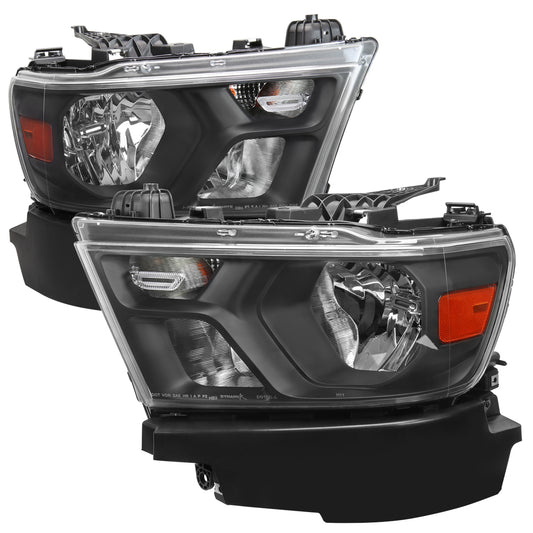 2019-2024 Dodge RAM 1500 Factory Style Headlights with Amber Reflectors (Matte Black Housing/Clear Lens)